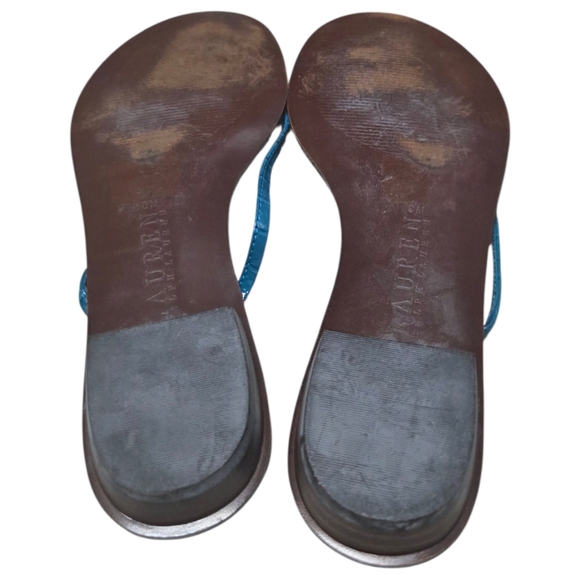 Lauren Ralph Lauren Teal Croc-Embossed Thong Sandals with Gold Accents - Picture 8 of 10